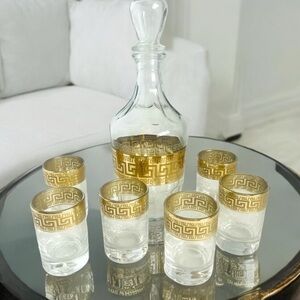 Gold Accented Drinkware Set with Decanter and Glasses